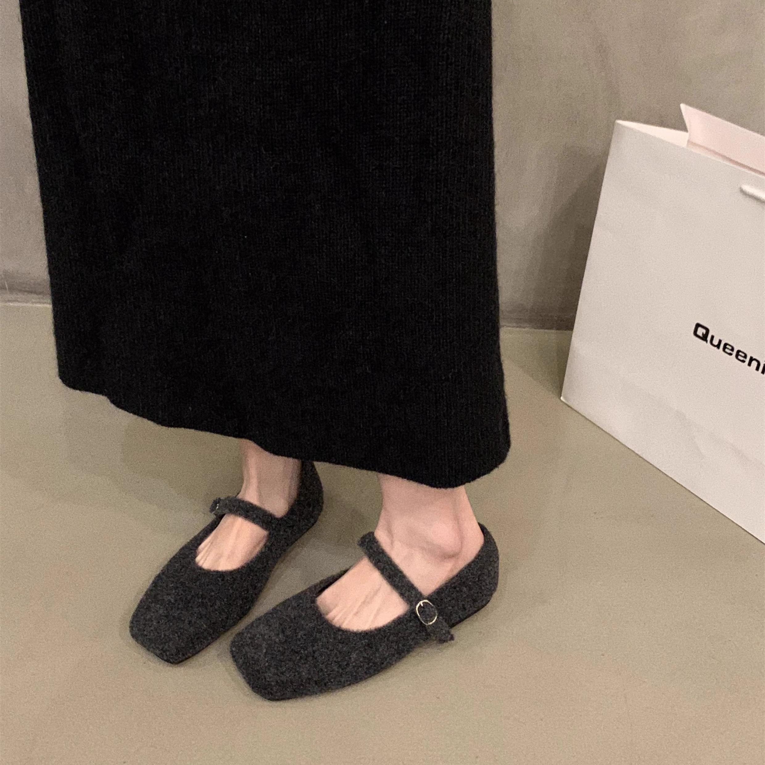 Корейская версия однобортных туфель Мэри Джейн на плоской подошве Женская обувь на весну осень и зиму Черные мягкие универсальные туфли 40 серый 2814₽