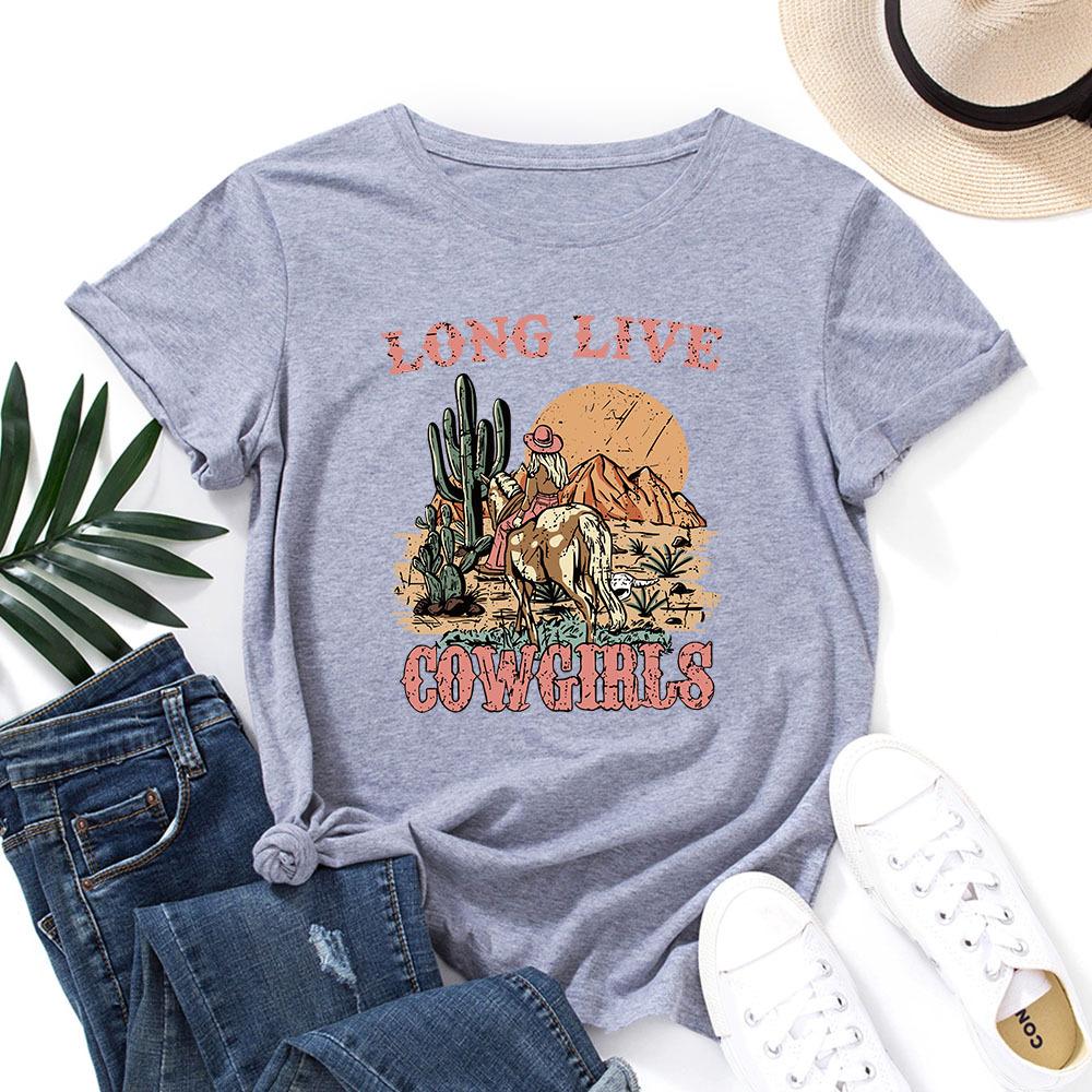 Letters Pattern Cotton T-Shirt Short Sleeve Round Neck Women 2d Print Tops