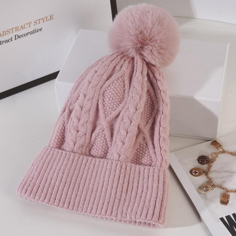 Knitted Hat for Women In Winter Warm Plus Velvet Thickened Wool Ball Wool Hat Korean Style Trendy Versatile Cycling Ski Ear Protection Hat