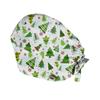 Christmas-Themed Adjustable Scrub Cap with Buttons, Santa and Tree Print, Unisex, Breathable Cotton