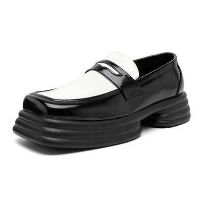 Men Square Toe Loafers Thick Soled Black White Patchwork Business Leisure Men Shoes Versatile Men Work Shoes Botas Para Hombre