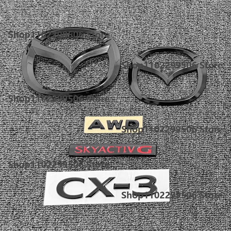 AAEU1 For Mazda CX-3 MX-30 Front Grille Emblem Rear Trunk Badge Glossy Black ABS Logo Car Exterior Sticker Decal Accessories