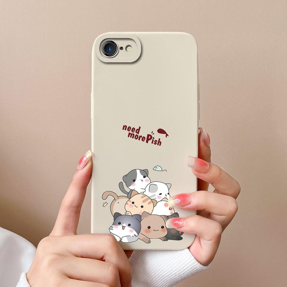 

For iPhone 7 8 Plus iPhoneSE Case Cute Cat Phone Cover For iPhone SE iPhone7 7+ iPhone8 8+ Soft Liquid Silicone Anti Drop Shell iPhone 7
