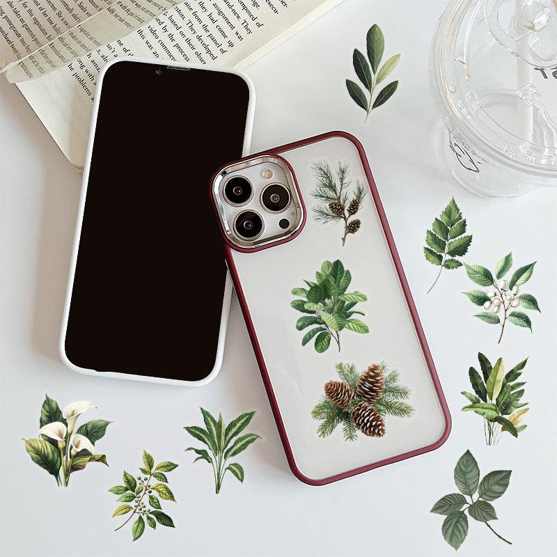 50 Transparent Cartoon Green Leaf Sticker Pack Waterproof Transparent PET Manual Material Decorative Guitar Notebook