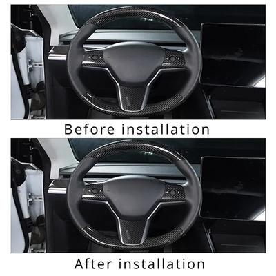 Real Dry Carbon Fiber for Tesla Model 3 Y Steering Wheel Cover 3K 240G Handmade Steering Wheel Shell Snap-in Covers Accessories