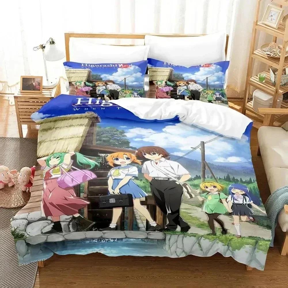 Comforter 3D Anime Higurashi When They Cry Bedding Set Printed Bed Set With Soft Queen King Size Bedclothes Home