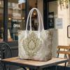 Elegant Damask Print Tote Bag Large Capacity Ladies Casual Daily Shoulder Bag for Shopping Commuting
