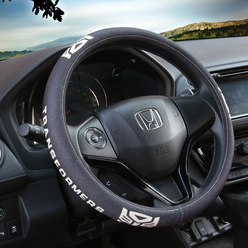 Car Steering Wheel Cover D-Shaped Handlebar Cover Summer Breathable Non-Slip Sweat-Absorbent Linen All-Season Universal Cartoon Cute for Women