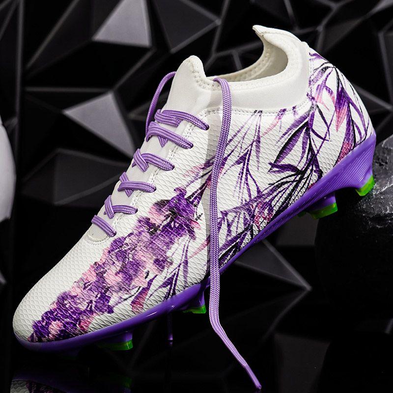 Spring Soccer Shoes Purple Print Children's Soccer Shoes Turf Training Shoes Outdoor Long Spikes Sports Soccer Shoes