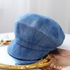 New Make Old Denim Cap Women's Casual Short Brim Shade Octagonal Beret Retro Versatile Newsboy Hat