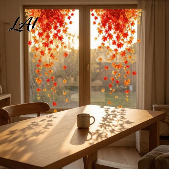 Non Adhesive Window Film 2Pcs Fall Clings Hanging Maple Leaf Decals Reusable Autumn Clings Leaves Static Stickers for Thanksgiving Party Supplies