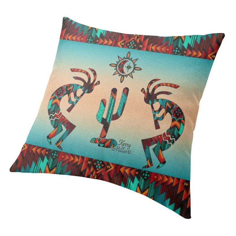 Soft Kokopelli Design With Tribal Zia Symbol Throw Pillow Case Home Decor Custom Cushion Cover 45X45 Pillowcover For Living Room
