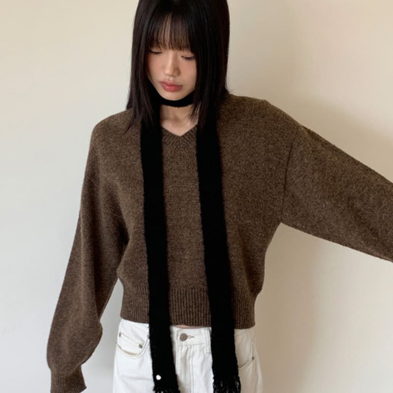HIGH CHEEKS Wool Blend Slim Knit Muffler_HC249OMF001M
