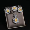 925 Sterling Silver Temperament Light Luxury Golden Citrine Zircon Fat Square Petal Ring Earrings Necklace Set Ladies Jewelry