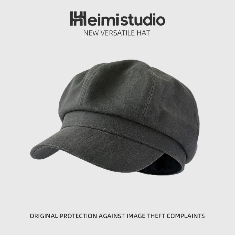 

25 Ранняя осень новая берет шляпа художника купол женская универсальная модная однотонная восьмиугольная шляпа тренд серый