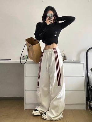 KOSY Striped Sweatpants Women Streetwear Cargo Pants Harajuku Wide Leg Joggers High Waist Baggy Sports Trousers