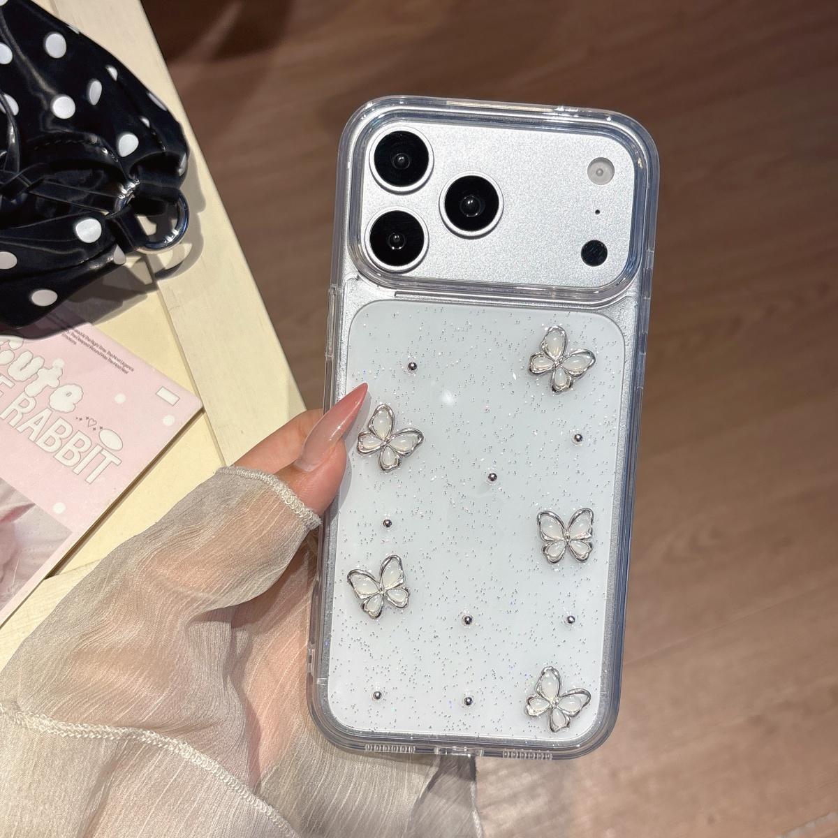 

Чехол для iPhone 17 Air 16 15 14 13 12 11 Pro Max Plus с блестящей бабочкой, прозрачный акрил, для девочек, противоударный, глянцевый iPhone 11
