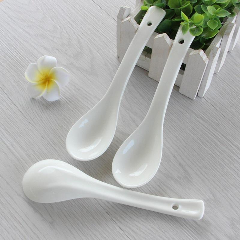 Pure White Ceramic Small Spoon Hotel Restaurant Soup Spoon Home Spoon Porcelain Soup