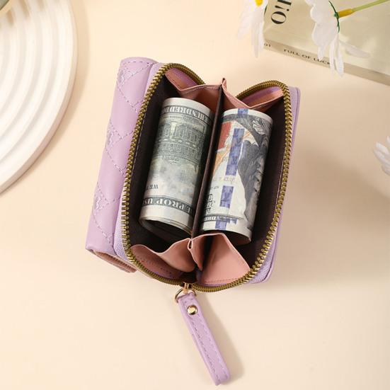 Women Stylish Tri-Fold Wallet Embroidered Heart Cash Wallet Mini Card Holder Wallet with Zippered Coin Pocket for Dating Shopping
