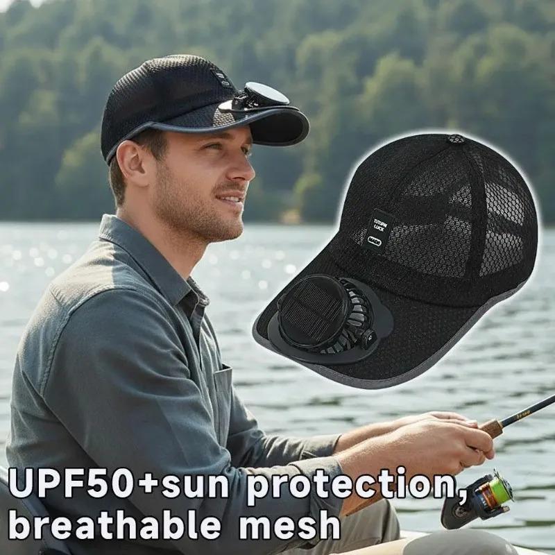 Breathable Sunhat with Solar Fan Sun Block Baseball Hat with Solar Fan USB Charging Fan Outdoor Sunhats Sunscreen Sunshade Hats
