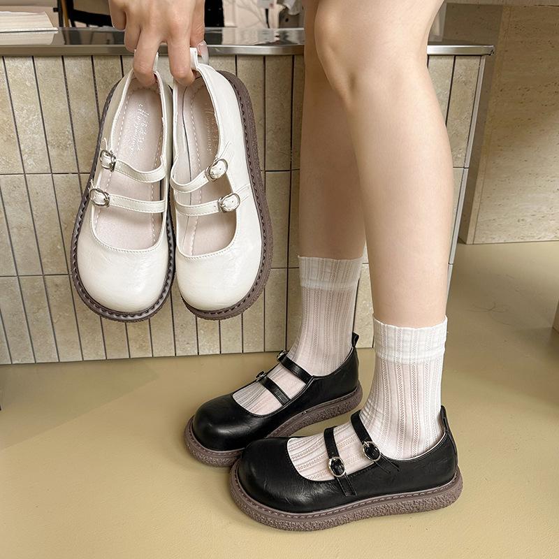 Black Retro Mary Jane Small Leather Shoes Women's New Spring and Autumn Single Shoes Flat Bottom Shallow Mouth Versatile Shoes