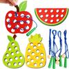 Wooden Lacing Toy Educational Fruits Threading Activity Puzzles Studying Fine Motor Skill Car Toy Set for Toddlers Kid Best Gift