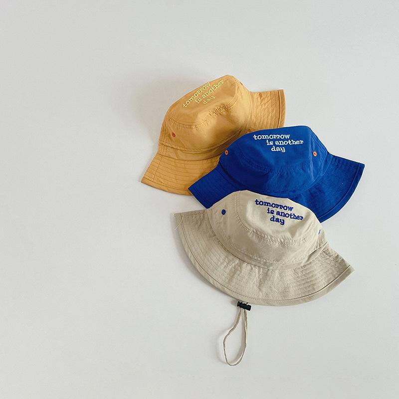 Quick-Dry Bucket Hat for Kids Solid Color Letter Boys Girls Fisherman Hats UV Protection Children Panama Basin Cap