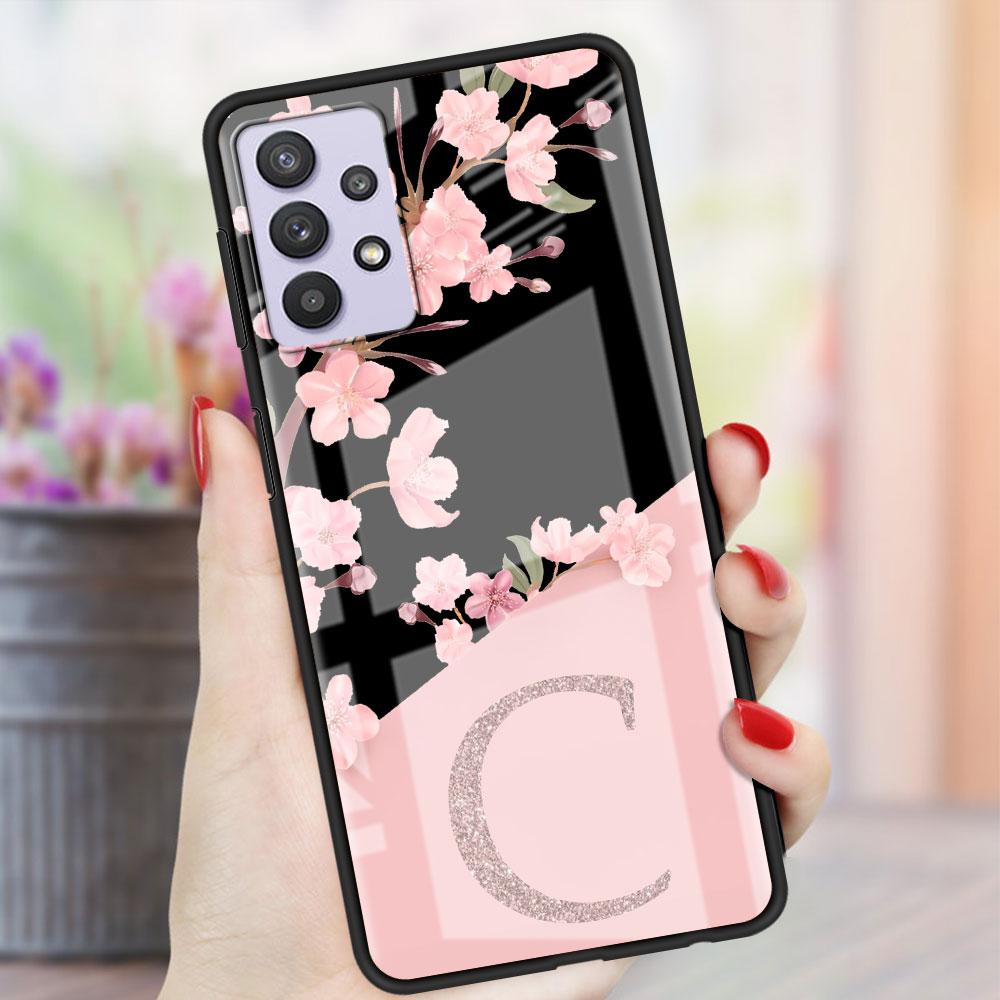 Benutzerdefinierte Kirschblüten-Blumen-Anfangsglashülle für Samsung Galaxy A52 A71 A50 A51 A70 A21s A31 A72 A10 A12 A22 5G Telefonabdeckung