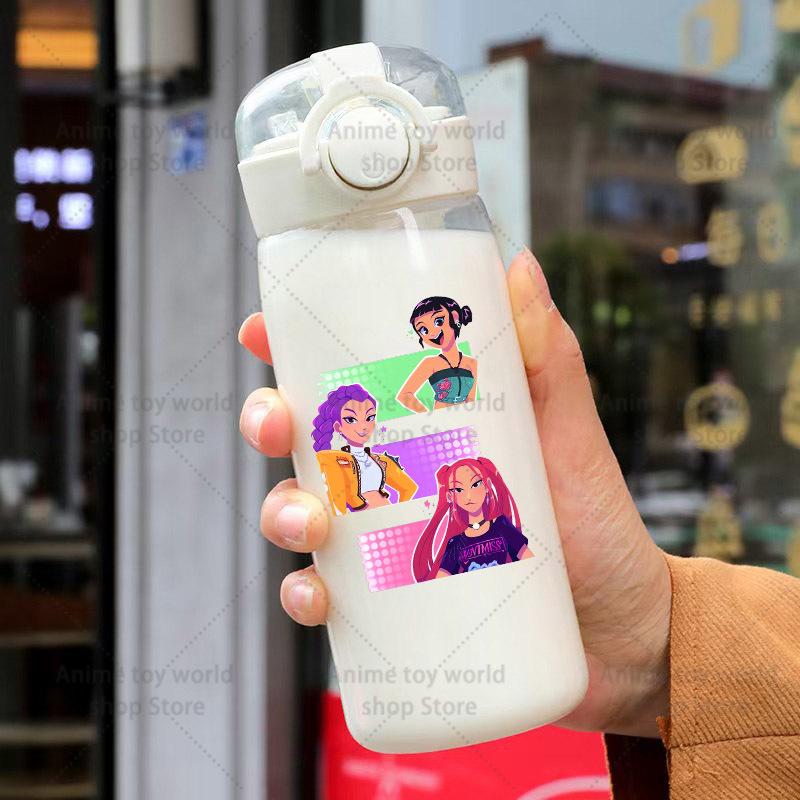 KPop Demon Hunters Sports Transparent Water Bottle Portable Gym Travel Clear Leakproof Drinking Frosted 400ml Play Entertaining Safe Kid Friendly Fun