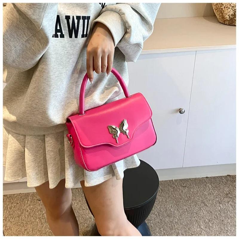 Fashi Butterfly Women's Small Square Shoulder Bag Simple PU Ladies Crossbody Bags Portable Female Handle Clutch Purse Handbags