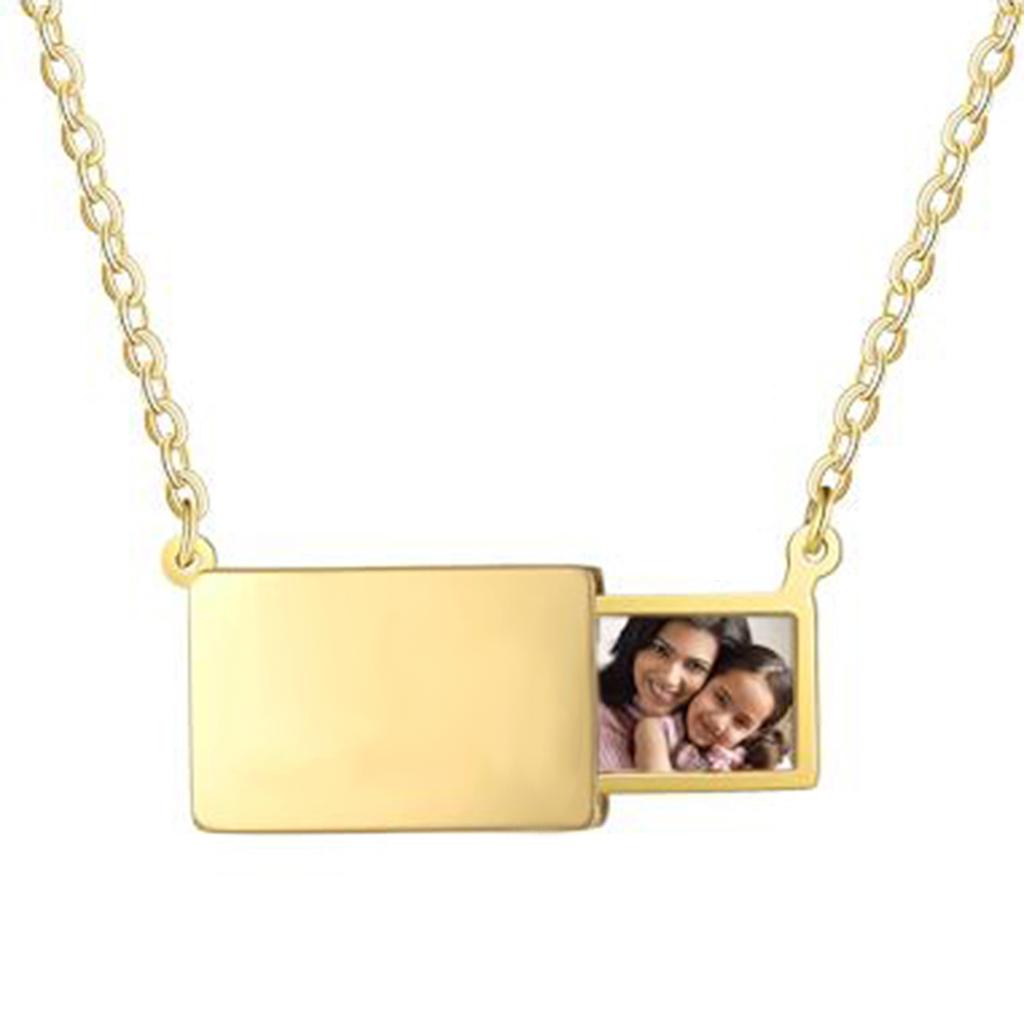Custom Photo Box Pendant Necklace Stainless Steel Personalized Words and Picture Choker
