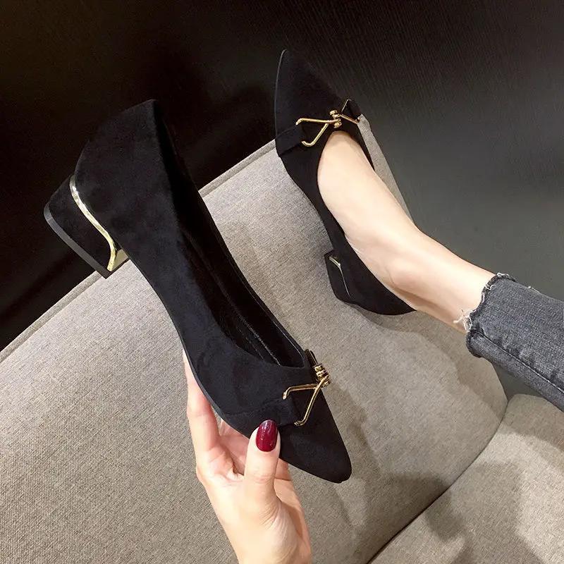 Fashion Office Women's Shoes Chunky Heels Block Heel Pointed Toe with Medium Ladies Pumps Y2k Luxury Brand Quick Delivery 39 Young Shoe