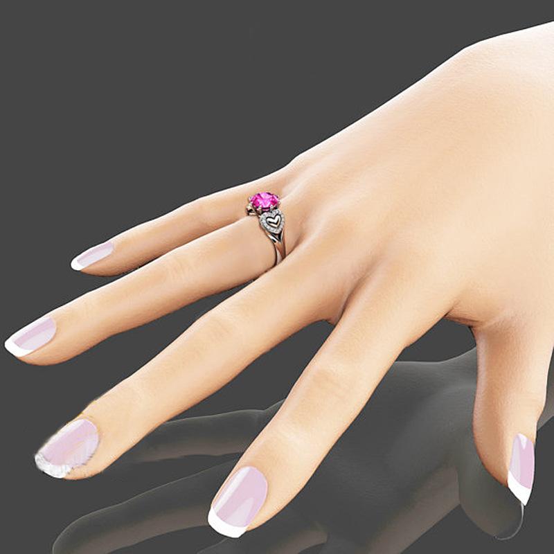 Ebay Fashion And Popular Love Shape Pink Zircon Crystal Micro-Set Ring Platinum Plated Ring Jewelry