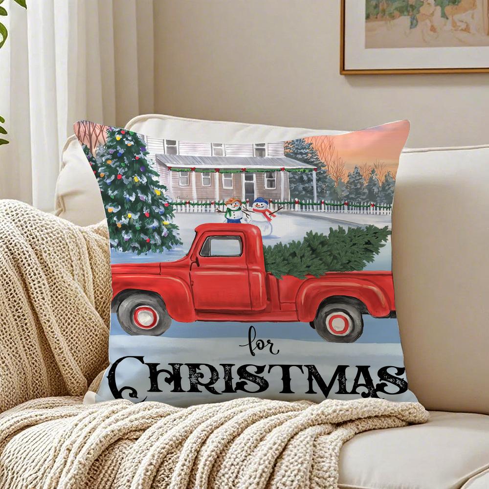 Christmas Red Candle Cushion Cover Linen Minimalist Soft  for Sofa Bed Home Room Decor