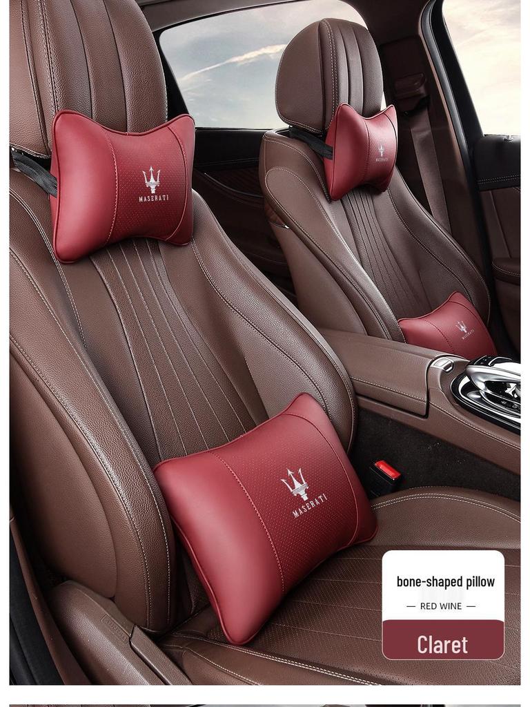 Maserati Car Headrest Neck Pillow & Lumbar Cushion for Ghibli, Quattroporte, Levante