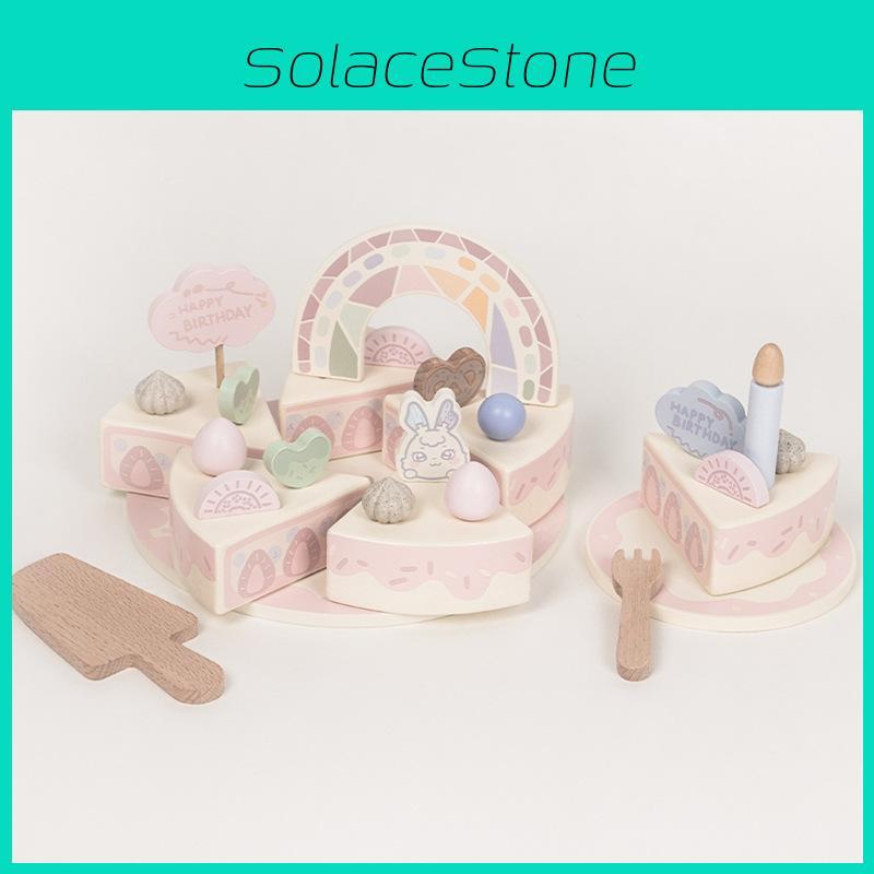 Wooden Dessert Toy Set With Peach Cheese Cake For Kids Play Family Interactive