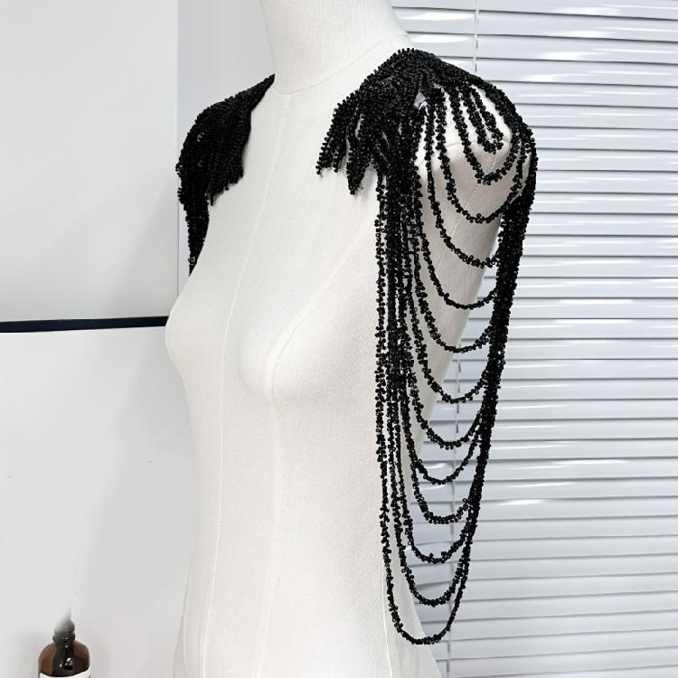 Pair Of Sequins Fringe Shoulder Patches For Party Attire Comfortable Long Wear Decorative Accent