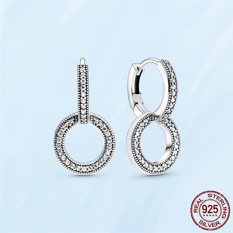 Real Original 925 Sterling Silver Daisy Flower Feather Hoop Heart Stud Earrings Fit Women Fashion Jewelry Engagement Party Gift