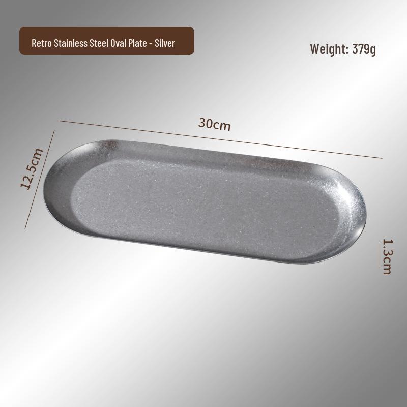 Retro Stainless Steel Oval Japanese Ornament Tray in Gold for Creative Restaurant Dessert and Pastry.