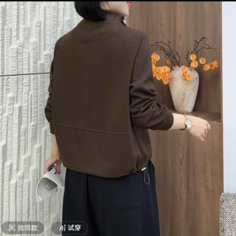 Autumn Winter Stand Collar Zipper Loose Casual Sweatshirt Women Solid Color Fashion All-match Pullover Top