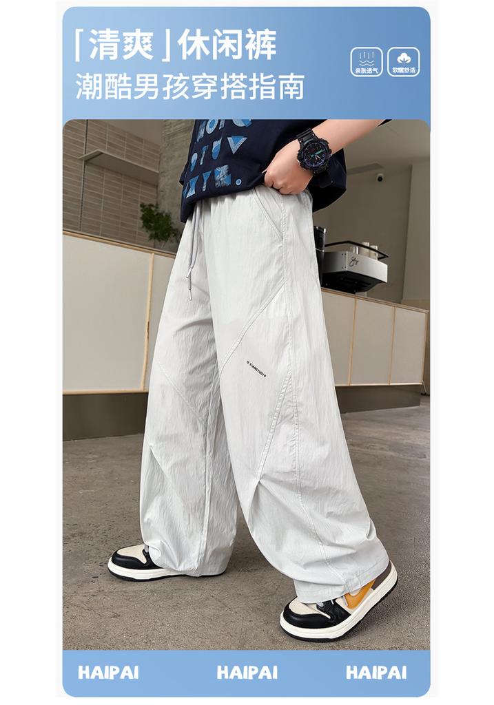 Boys' straight leg wide leg loose casual pants 2026 new style for children, middle-aged and young boys, summer thin design, mosquito proof sport