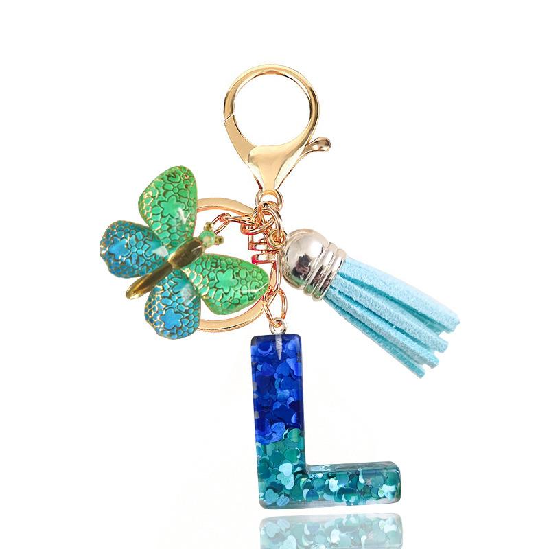 Blue Series 26 Epoxy Letter Keychain Holiday Love Fringe Accessories Gradual Change Butterfly Keychain
