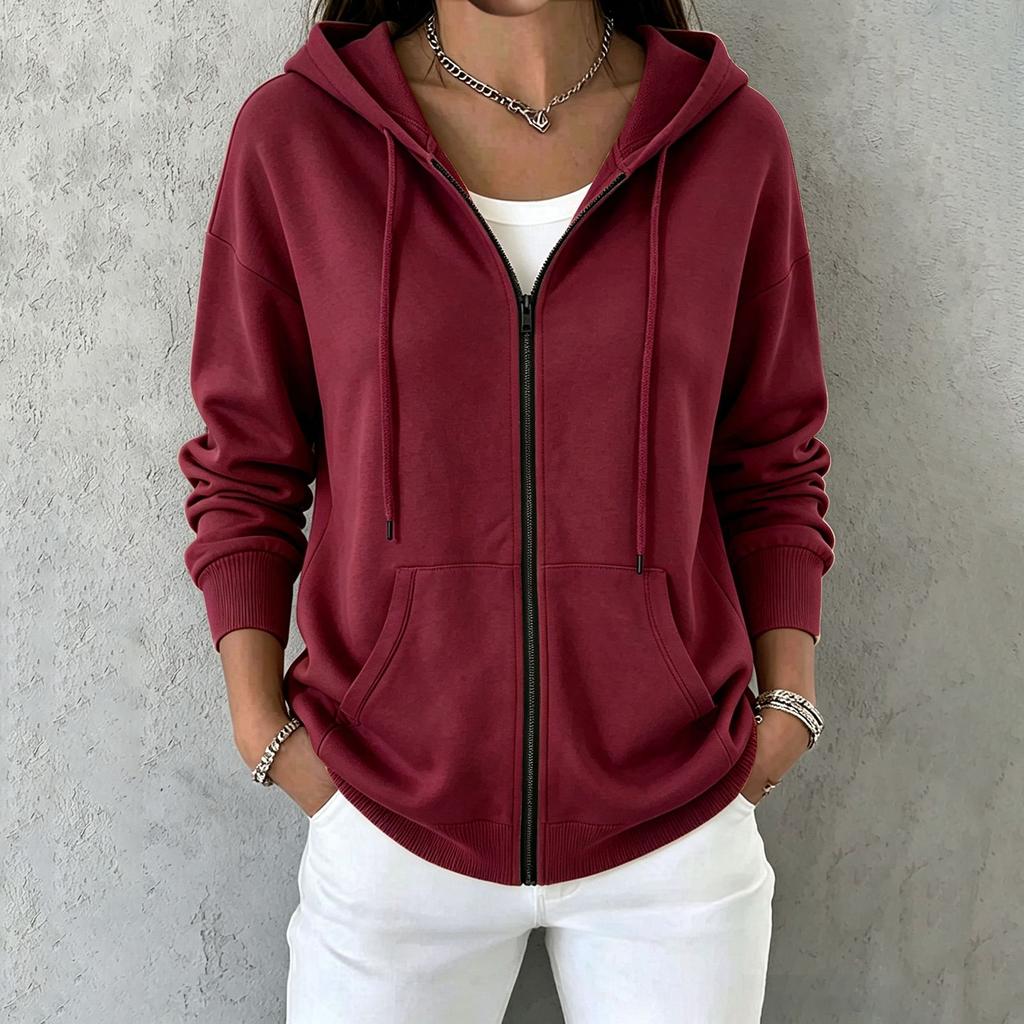 Women's Hooded Zip-Up Sweatshirt with Pockets Casual Long Sleeve Jacket for Everyday Wear