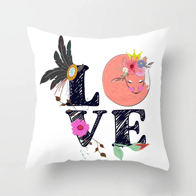 Love Heart Letters Floral Pillowcase Modern Nordic Fashion Pink Cushion Cover Sofa Seat Wedding Decorative Throw Pillows Cover