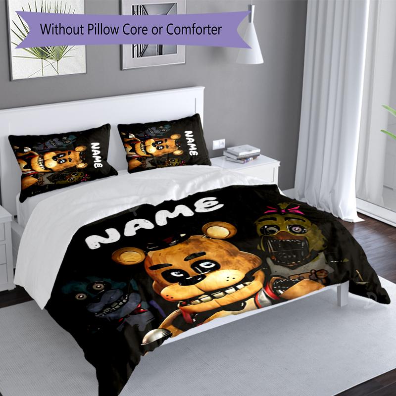 Set da 3 pezzi Personalizzato con Nome Five Nights at Freddy's, Include 1 Copripiumino e 2 Federe, Decorazione per Camera da Letto per Tutte le Stagioni