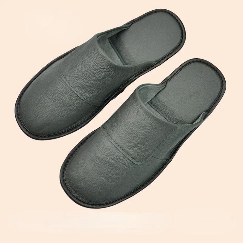  Autumn Winter Indoor Shoes Men's Women Slippers Man Concise Slides Simple Leather Home Slippers for Plus Size 46