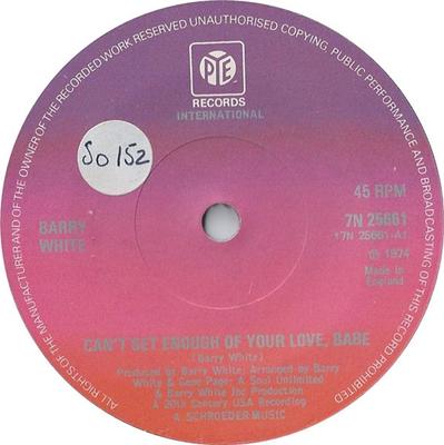 7inch Record BARRY WHITE - Can't Get Enough Of Your Love, Babe 7N25661 Pye Internation 1974 Japan Soul/Funk Used