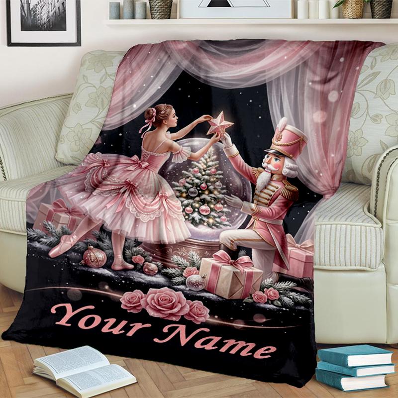 1PC Custom Name Christmas Nutcracker Dance Flannel Blanket Versatile,all-season Throw Suitable for the Living Room,bedroom,camping,travel,and Gift