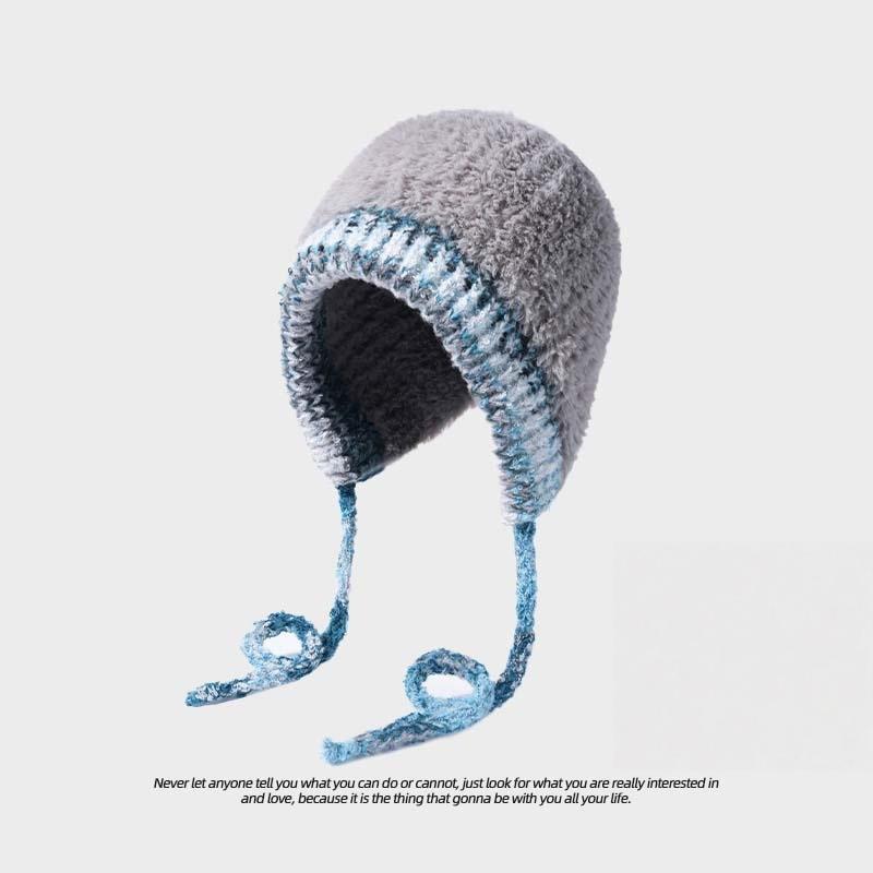 Plush Knitted Hat for Women In Autumn and Winter Handmade Big Head Surround Bag Hat Thickened Warm Furry Face-protecting Small Ear Protection Hat