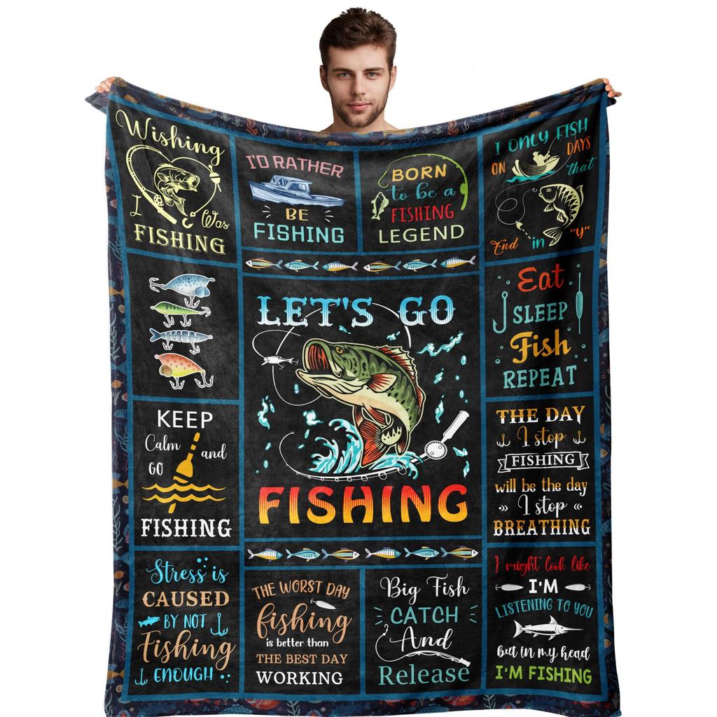 Fish Print Blanket Gift For Fishing Lovers Flannel Blanket Sofa Blanket